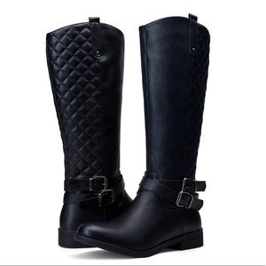 Black Riding Boots Knee High Boots Buckle Calf Boot